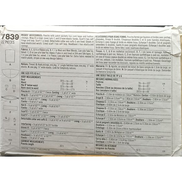 Simplicity 7839 Misses Accessories Sewing Pattern Poncho Scarf Hat A One Size - Picture 2 of 2